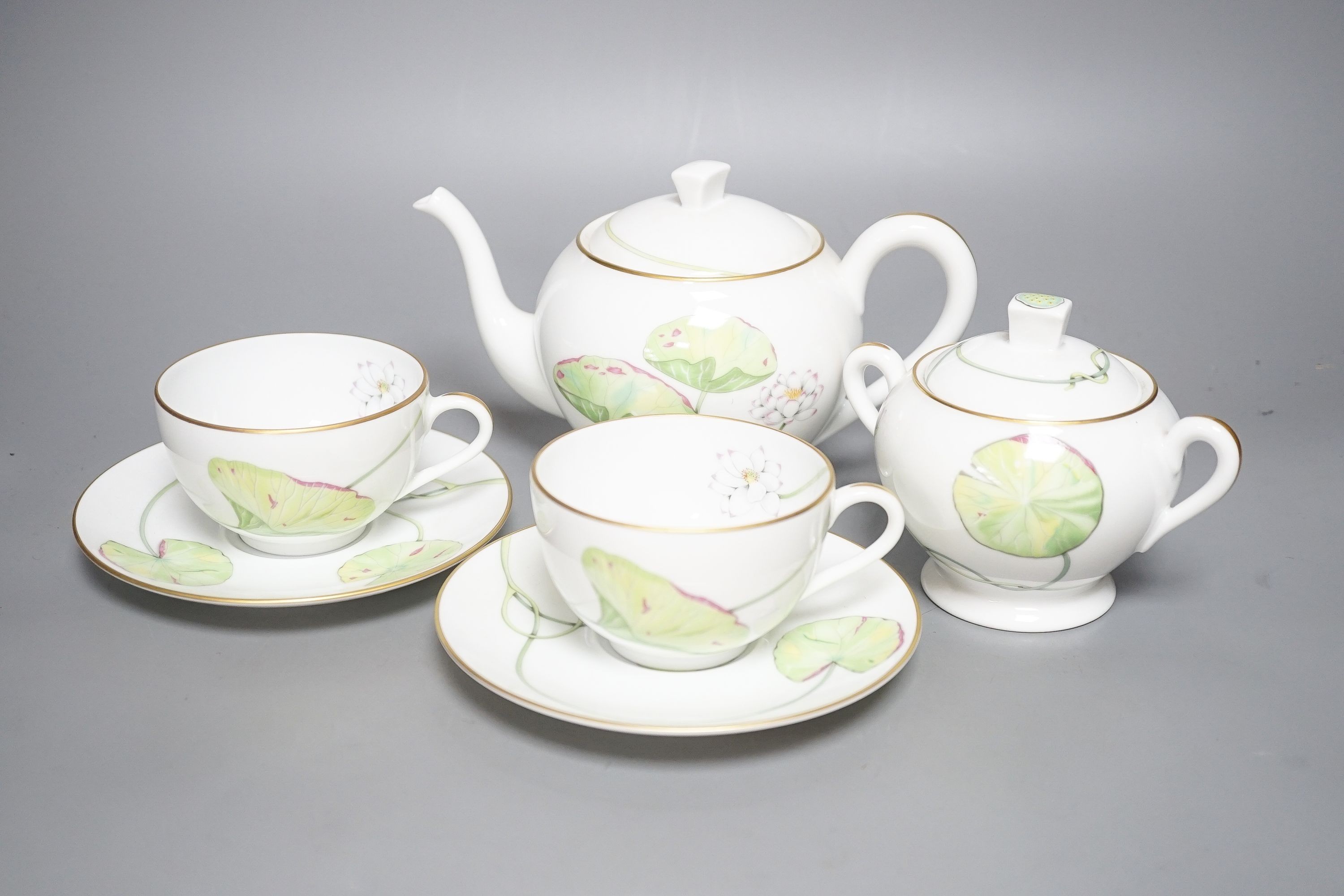 A Hermes Nil pattern tête-à-tête tea set, with two original boxes